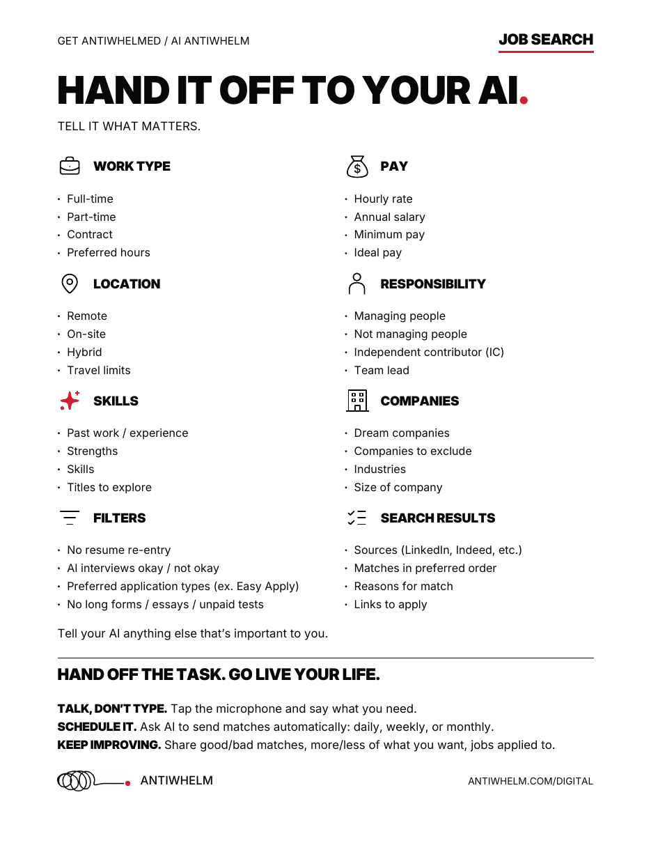 Preview of the Antiwhelm Hand It Off to Your AI Job Search guide