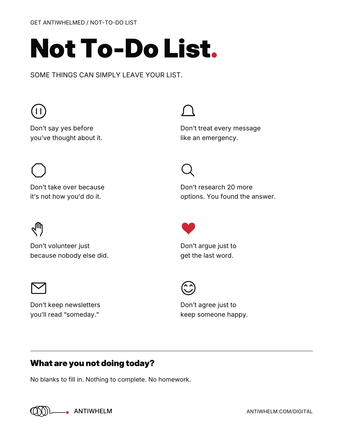 Preview of the Antiwhelm Not To-Do List printable