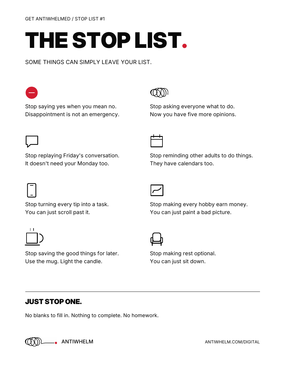 Preview of the Antiwhelm Stop List printable