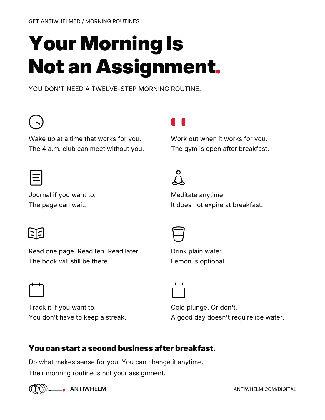 Preview of the Antiwhelm Your Morning Is Not an Assignment printable