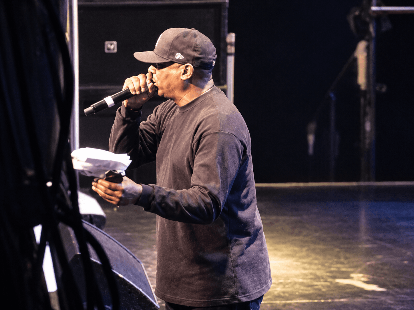 Chuck D of Public Enemy performing with a microphone